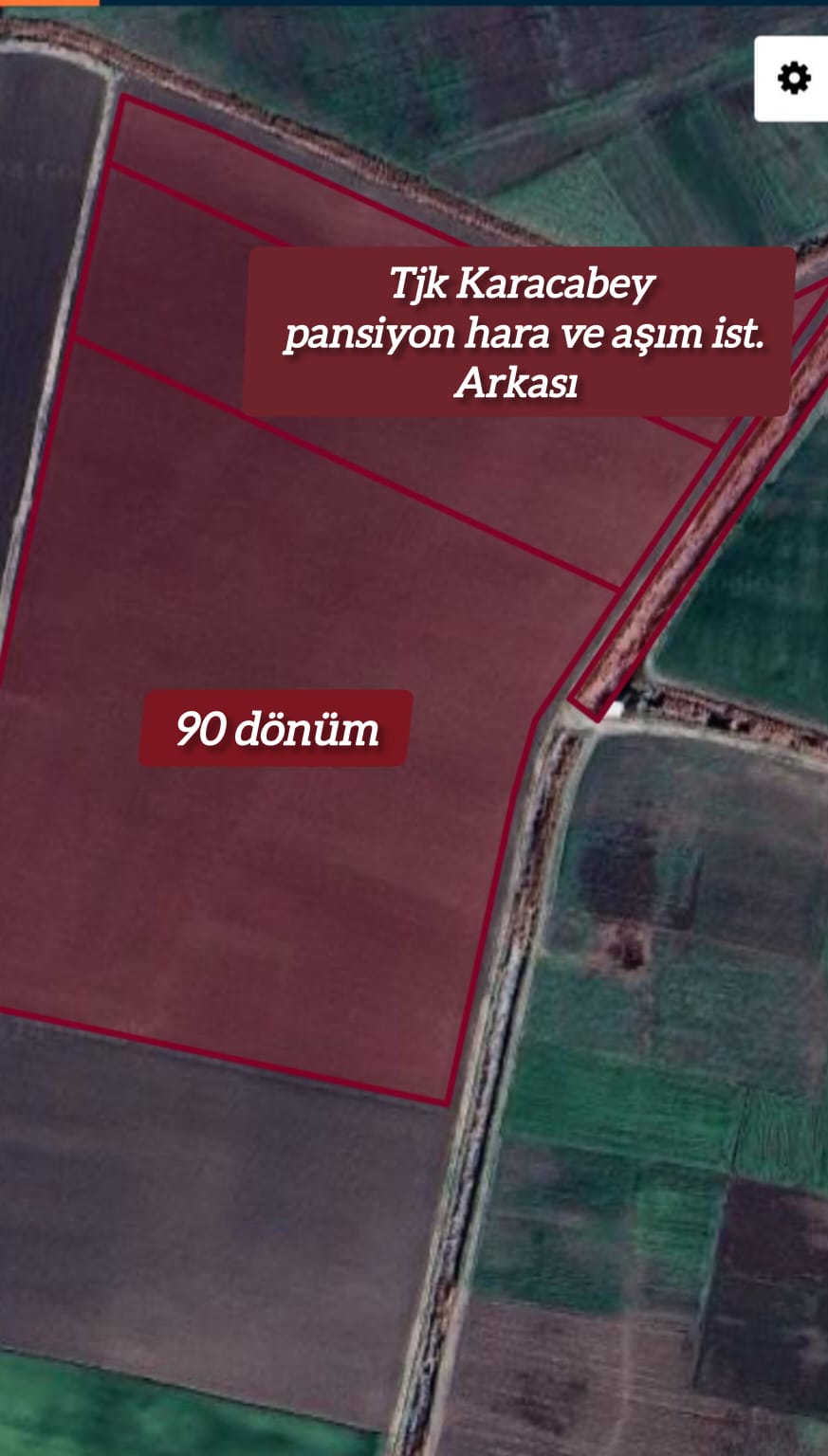At Çiftliiğine uygun Tjk Karacabey Pansiyon Haranın arkasında 90 dönüm Tarla 05362458068
